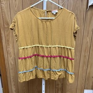 Andree by Unit Mustard Pom-Pom Trim Top Size Large